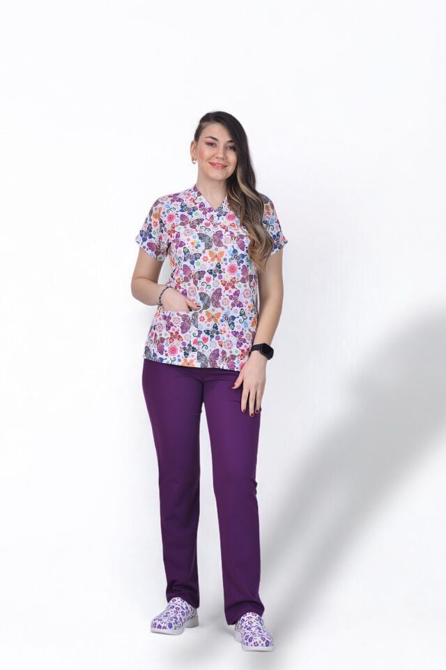 Desenli Seri Üst Mor Kelebek Desen/Alt Mor Premium Likralı