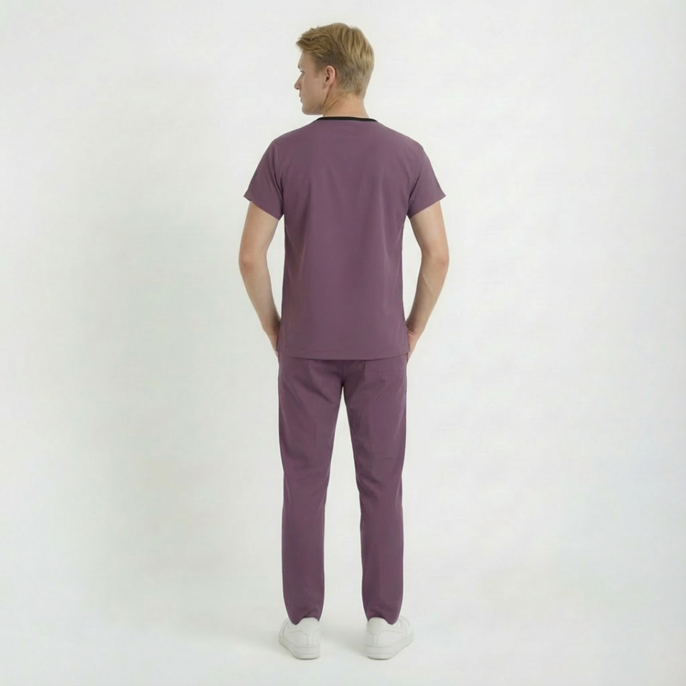 Likralı Klasik Seri Erkek Açık Mürdüm Scrubs