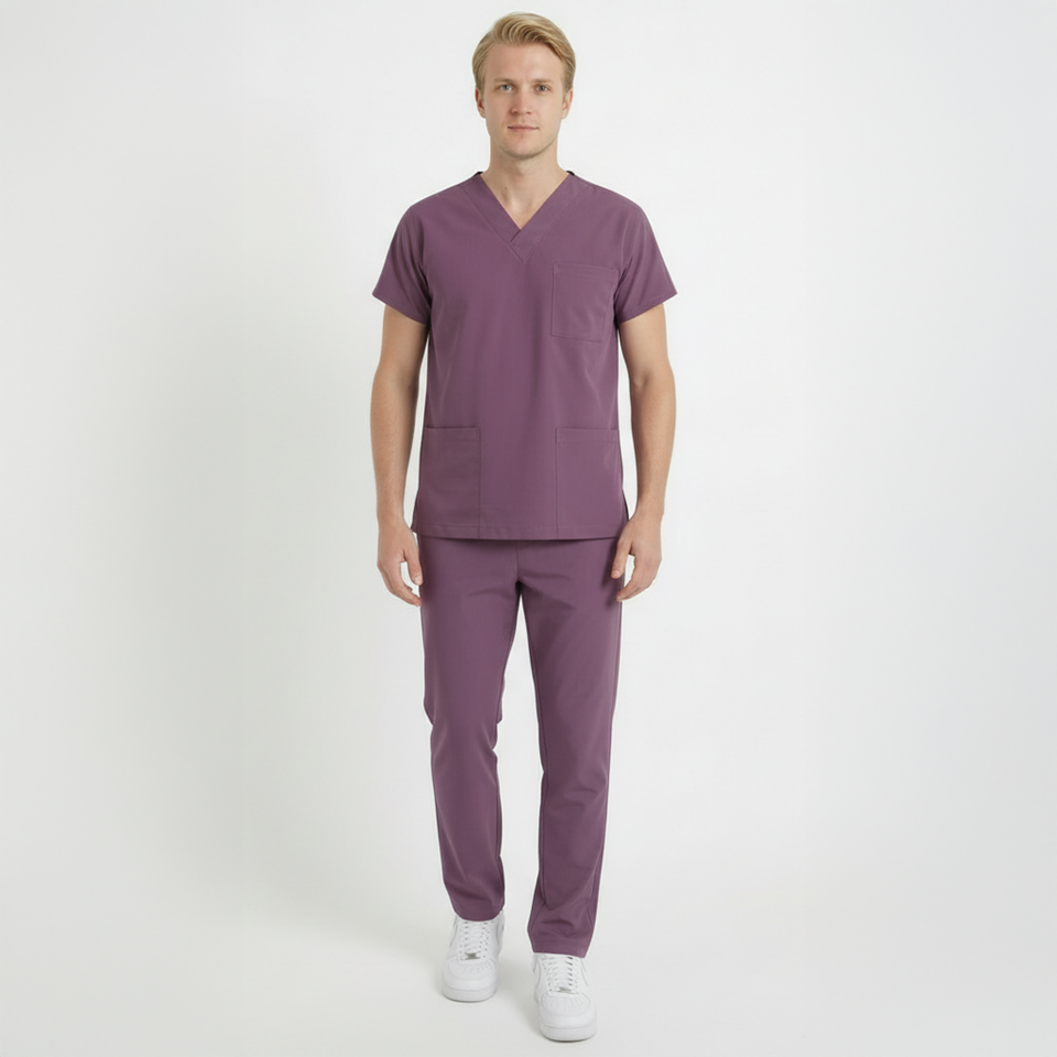 Likralı Klasik Seri Erkek Açık Mürdüm Scrubs