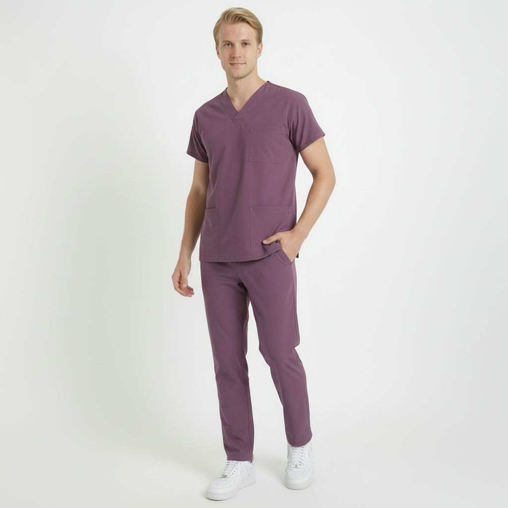 Likralı Klasik Seri Erkek Açık Mürdüm Scrubs