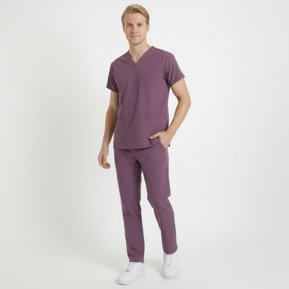 Likralı Klasik Seri Erkek Açık Mürdüm Scrubs