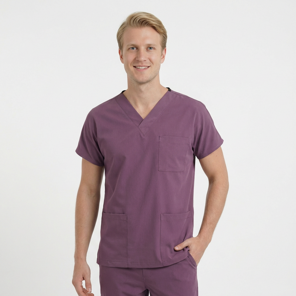 Likralı Klasik Seri Erkek Açık Mürdüm Scrubs