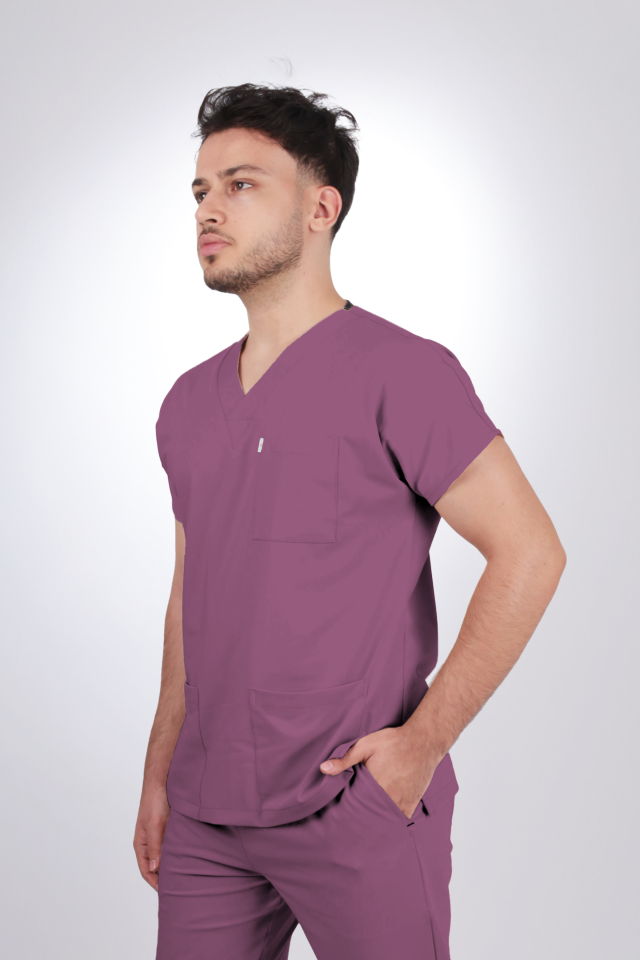 Likralı Klasik Seri Erkek Açık Mürdüm Scrubs