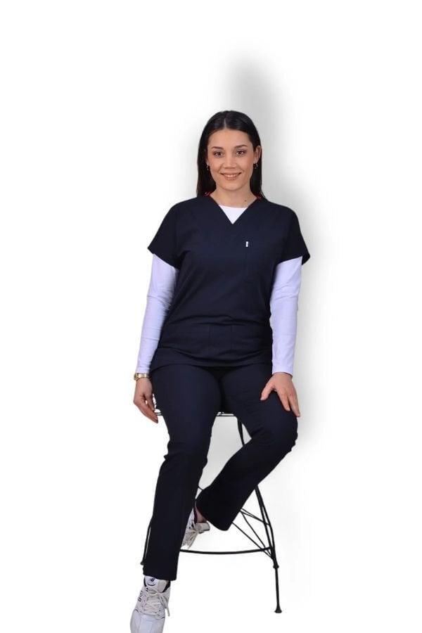 Likralı Klasik Seri Kadın Lacivert Scrubs