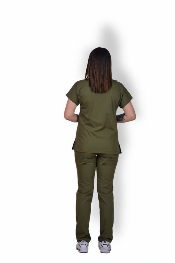 Premium Likralı Zipper Seri Kadın Haki Scrubs
