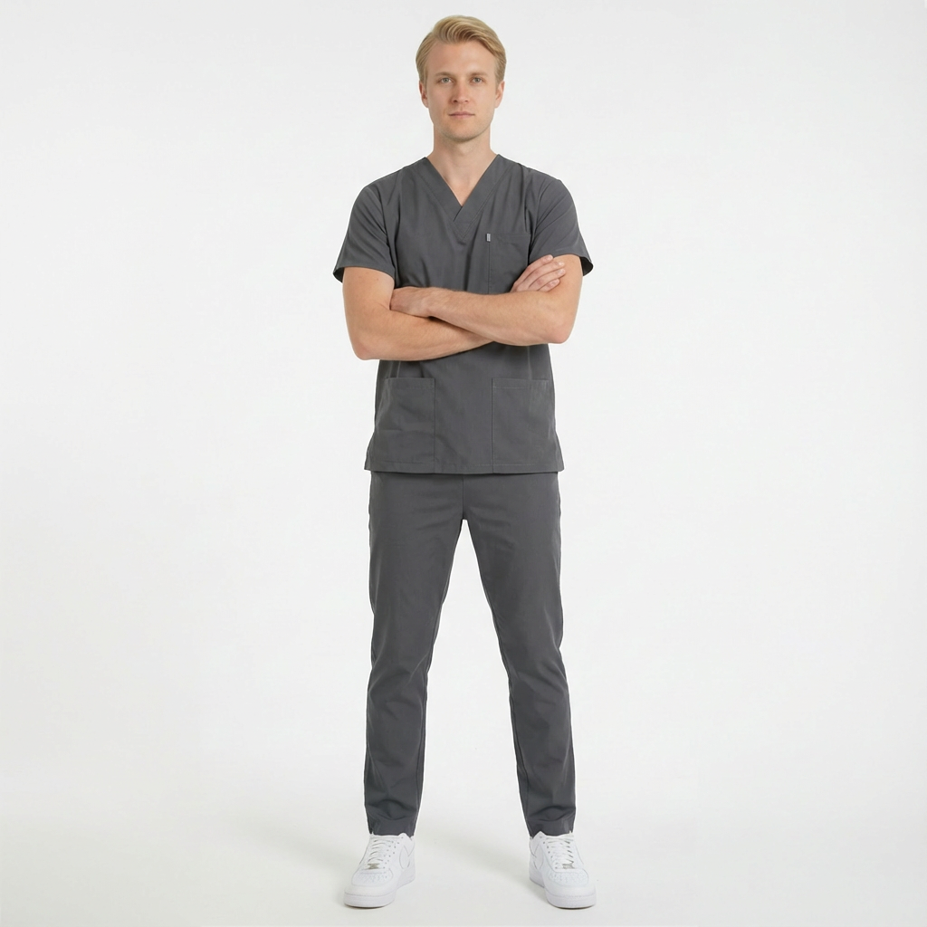 Terycoton Kumaş Klasik Seri Erkek Antrasit Gri Scrubs