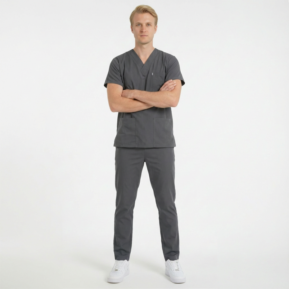 Terycoton Kumaş Klasik Seri Erkek Antrasit Gri Scrubs