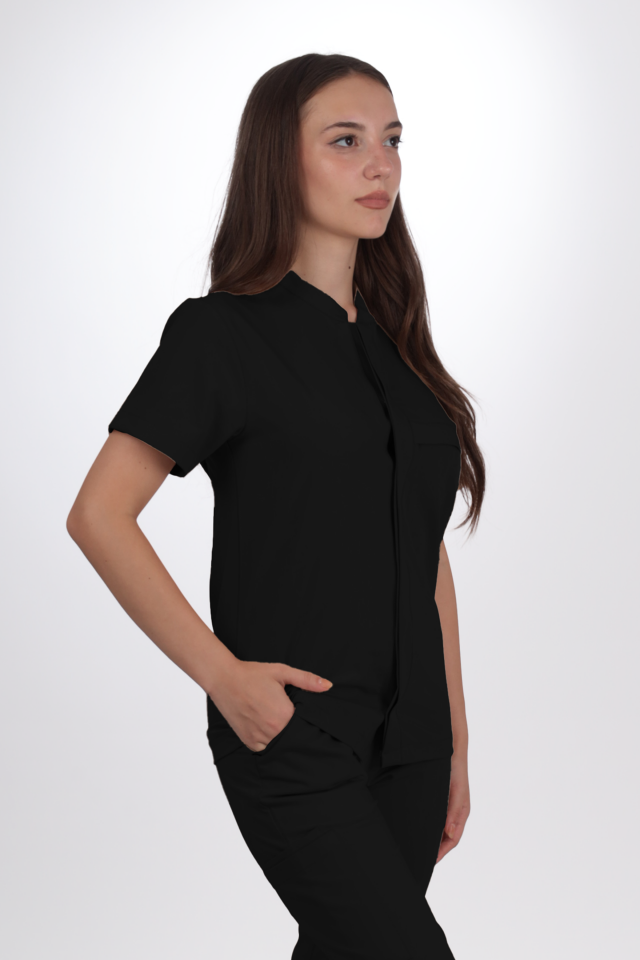 Premium Likralı SnapPrime Seri Kadın Siyah Scrubs