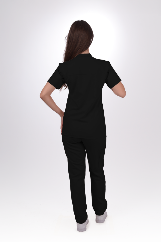 Premium Likralı SnapPrime Seri Kadın Siyah Scrubs