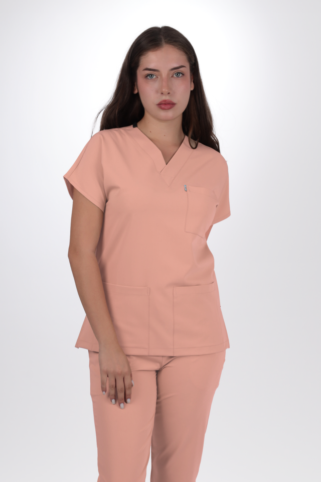 Premium Likralı Klasik Seri Kadın Pudra Scrubs