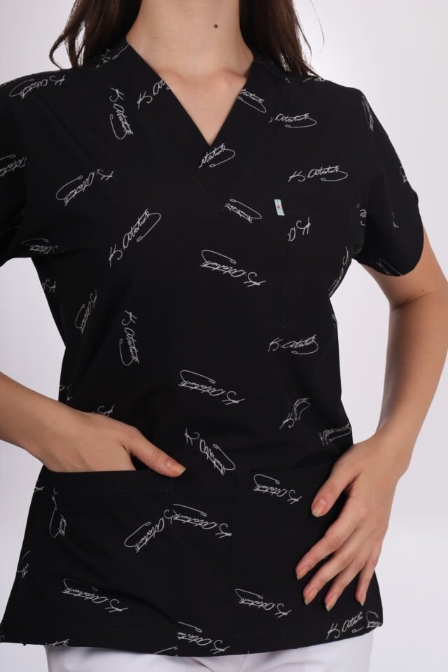 Desenli Seri Atatürk İmzalı Desen Kadın Tek Üst