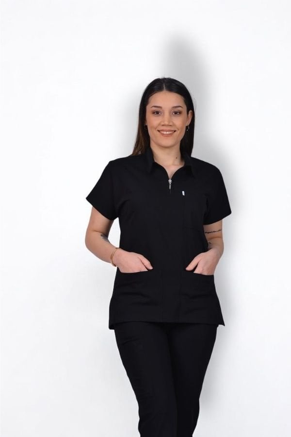 Likralı Klasik Seri Kadın Siyah Scrubs