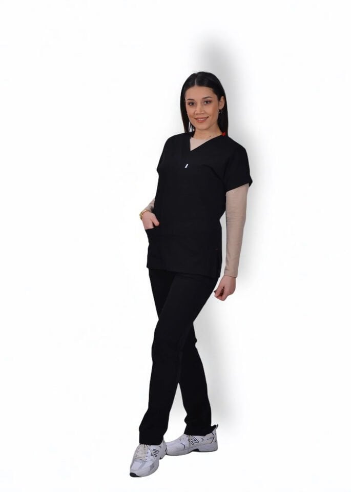 Likralı Klasik Seri Kadın Siyah Scrubs