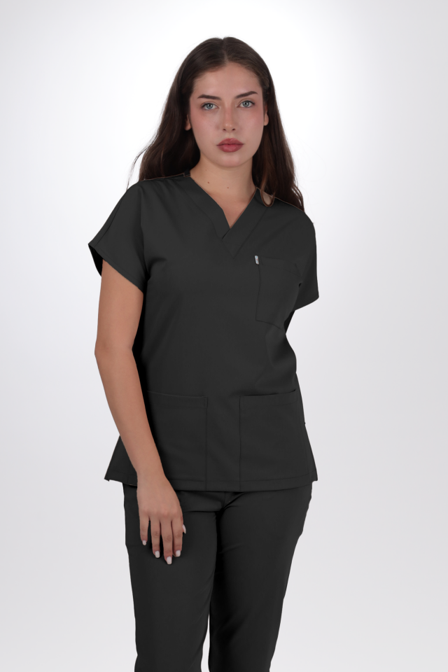 Likralı Klasik Seri Kadın Siyah Scrubs