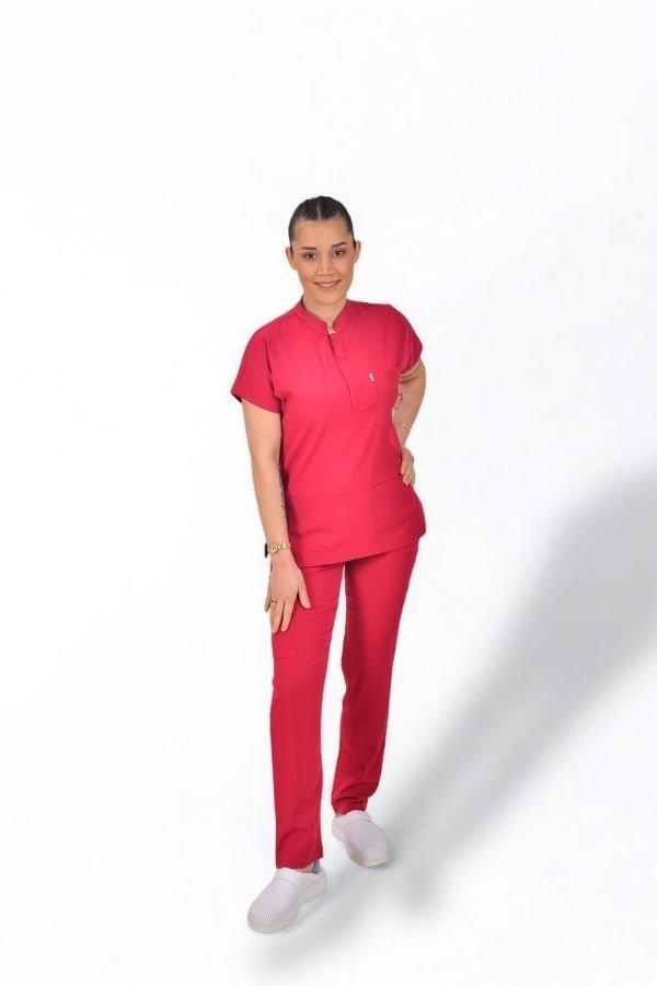 Premium Likralı Snap Seri Kadın Fuşya Scrubs