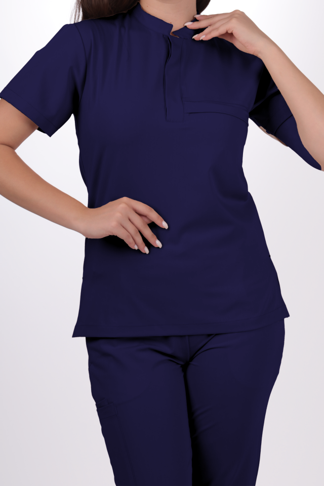 Premium Likralı Lotus Seri Kadın İndigo Lacivert Scrubs