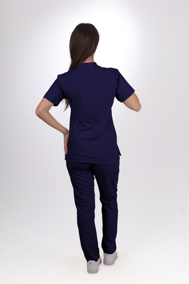 Premium Likralı Lotus Seri Kadın İndigo Lacivert Scrubs