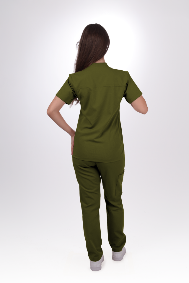 Premium Likralı SnapPrime Seri Kadın Yağ Yeşili Scrubs
