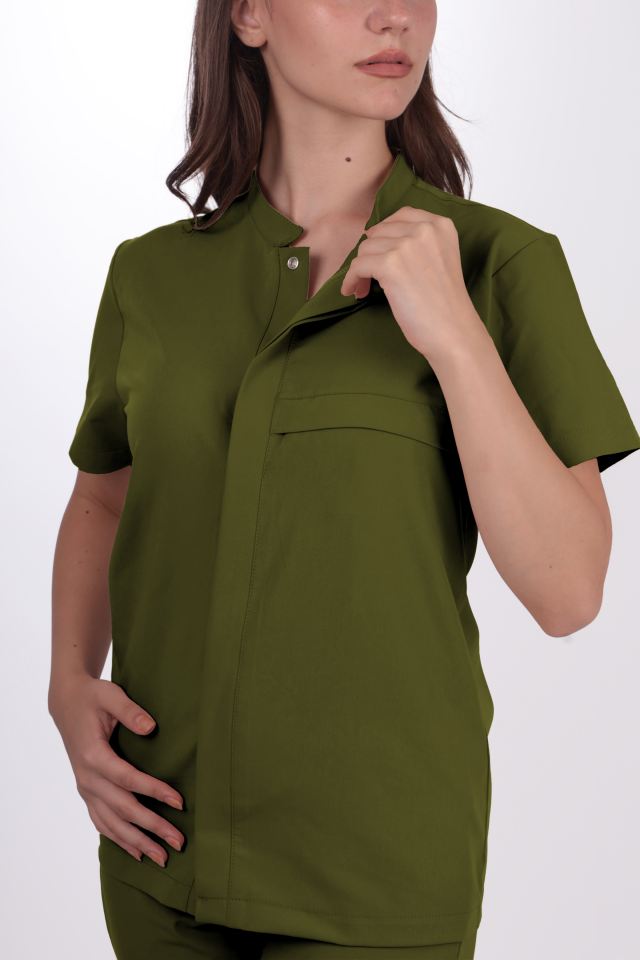 Premium Likralı SnapPrime Seri Kadın Yağ Yeşili Scrubs