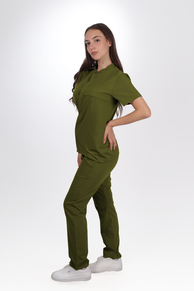 Premium Likralı SnapPrime Seri Kadın Yağ Yeşili Scrubs