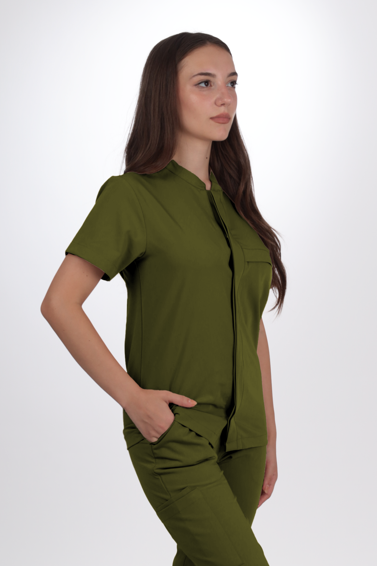 Premium Likralı SnapPrime Seri Kadın Yağ Yeşili Scrubs