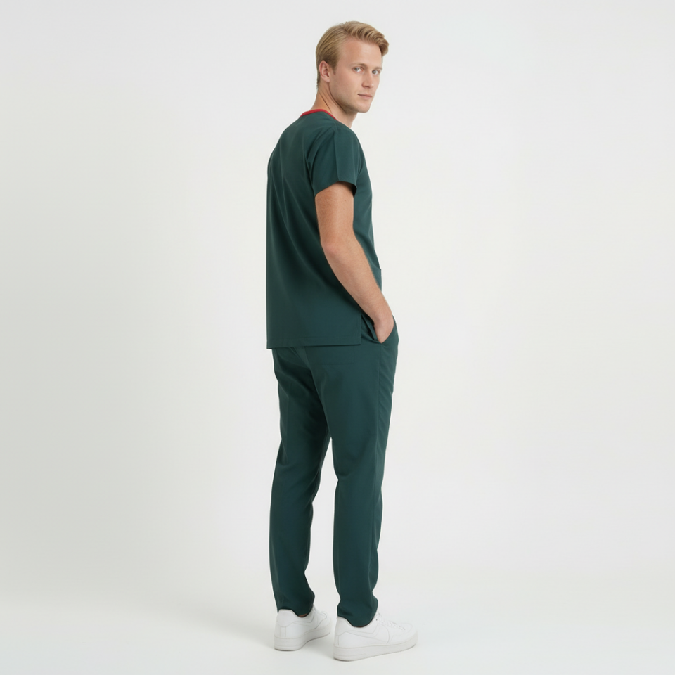 Terycoton Kumaş Klasik Seri Erkek Avcı Yeşili Scrubs Terycoton