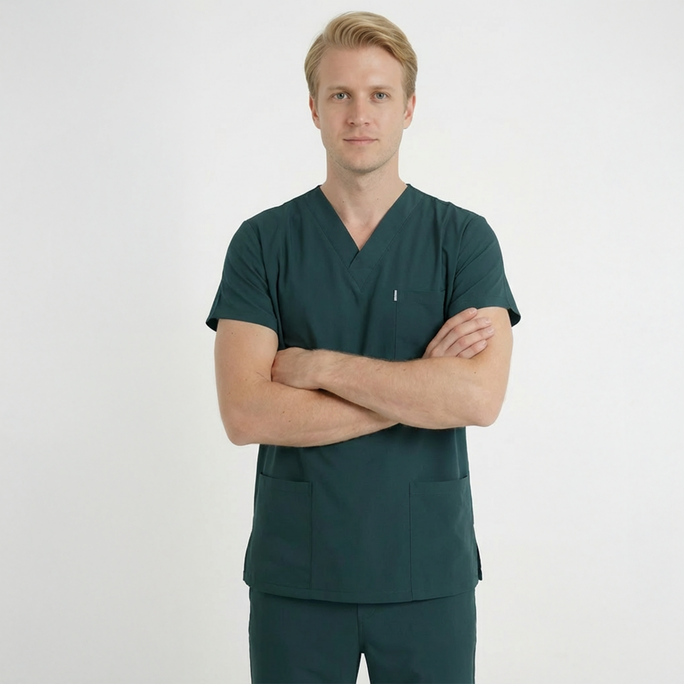 Terycoton Kumaş Klasik Seri Erkek Avcı Yeşili Scrubs Terycoton