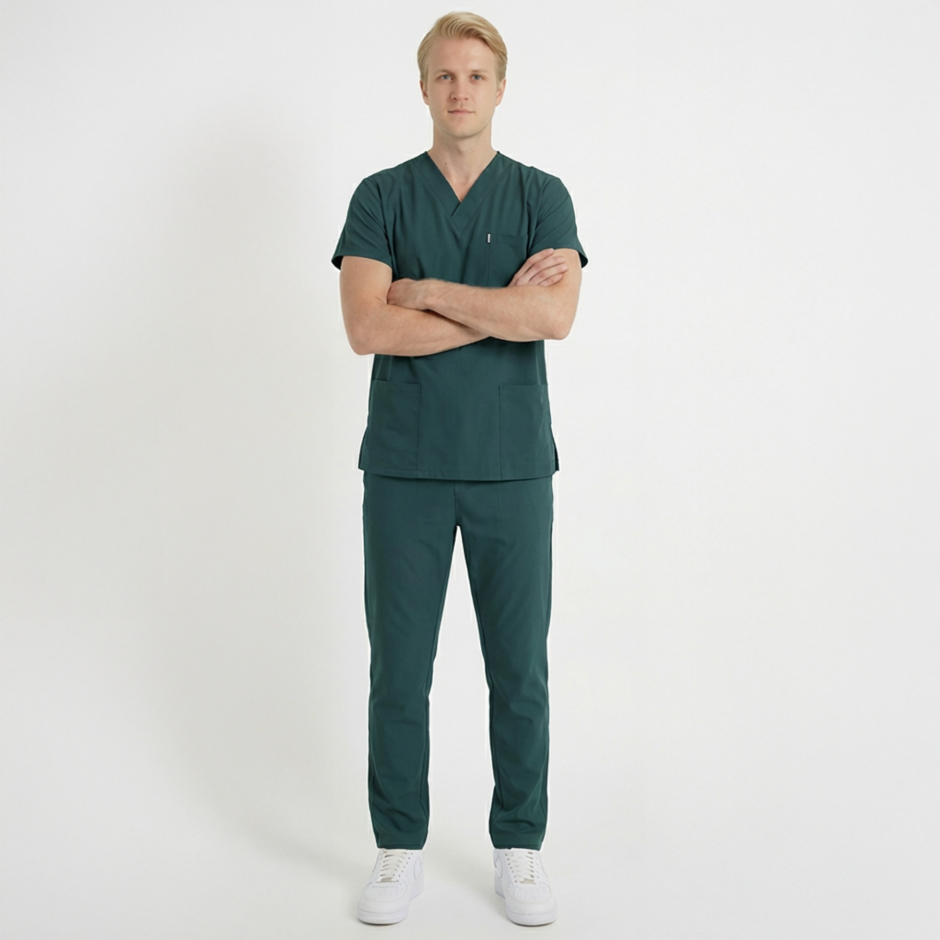 Terycoton Kumaş Klasik Seri Erkek Avcı Yeşili Scrubs Terycoton