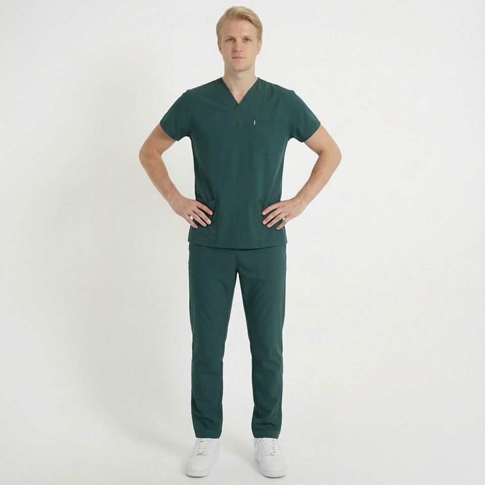Terycoton Kumaş Klasik Seri Erkek Avcı Yeşili Scrubs Terycoton