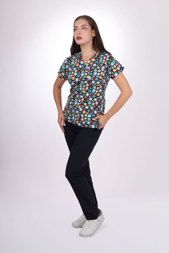 Desenli Seri Balıklı Desen Kadın Tek Üst