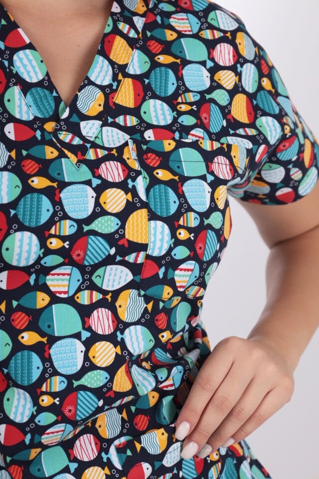 Desenli Seri Balıklı Desen Kadın Tek Üst