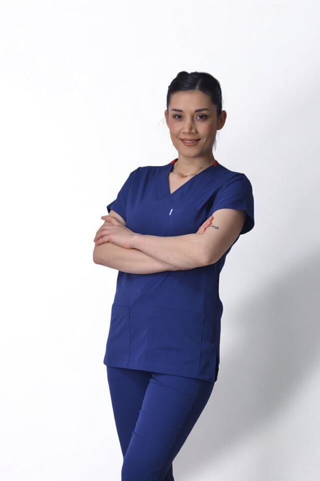 Likralı Klasik Seri Kadın Havacı Mavi Scrubs