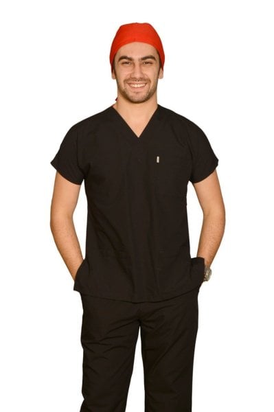 Terycoton Erkek Siyah Doktor Hemşire Forması