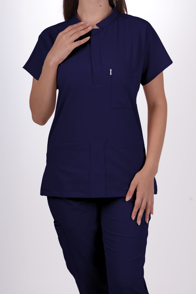 Premium Likralı Snap Seri Kadın İndigo Lacivert Üniforma Takım