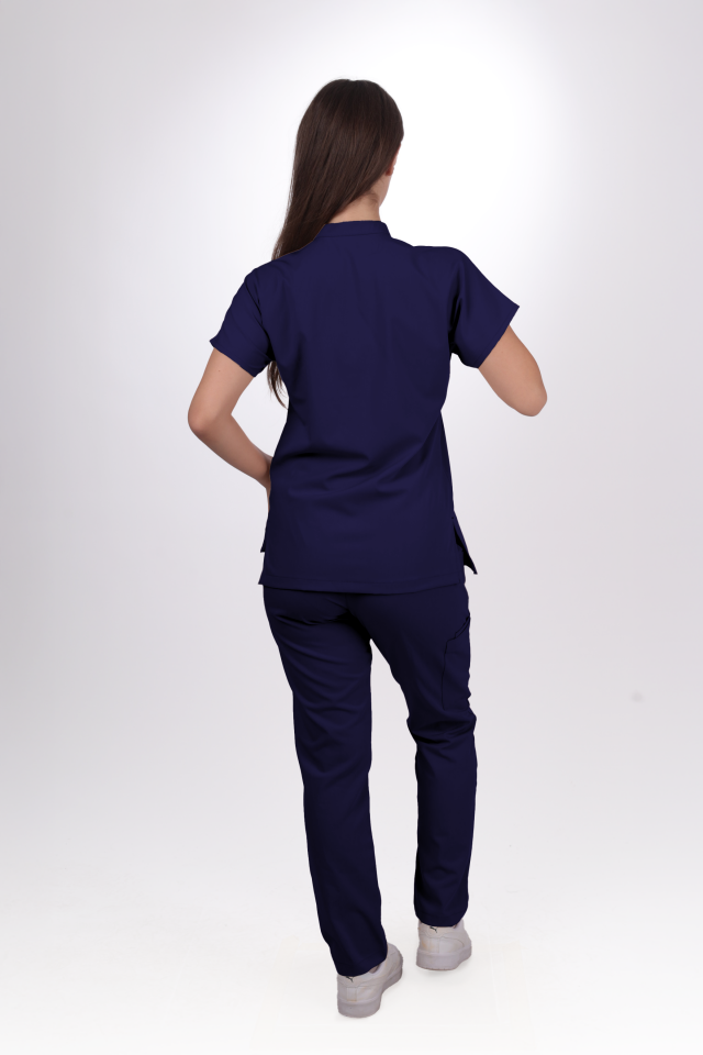 Premium Likralı Snap Seri Kadın İndigo Lacivert Scrubs