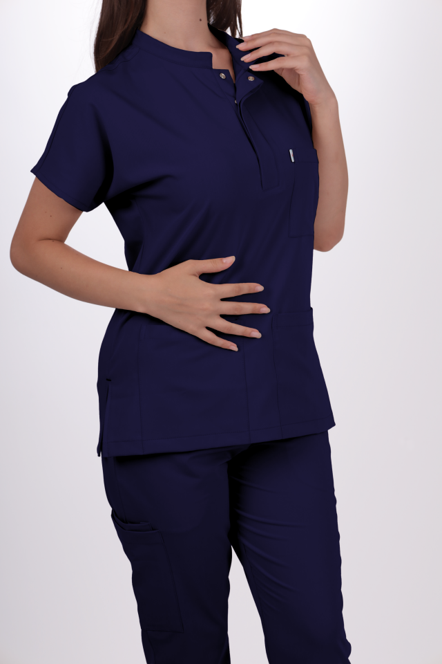 Premium Likralı Snap Seri Kadın İndigo Lacivert Üniforma Takım