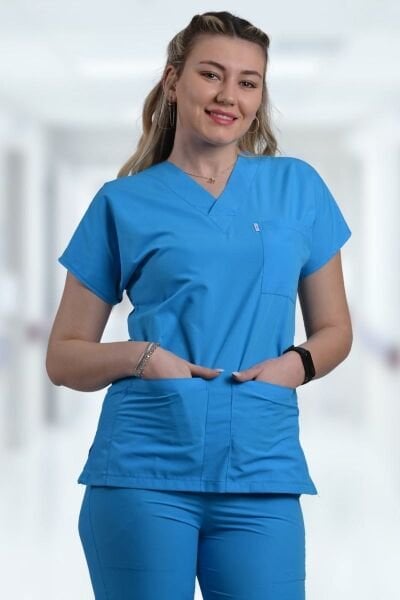 Terycoton Kadın Turkuaz Doktor Hemşire Forması