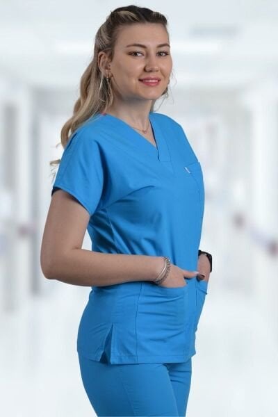 Terycoton Kadın Turkuaz Doktor Hemşire Forması