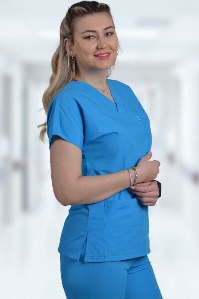 Terycoton Kadın Turkuaz Doktor Hemşire Forması