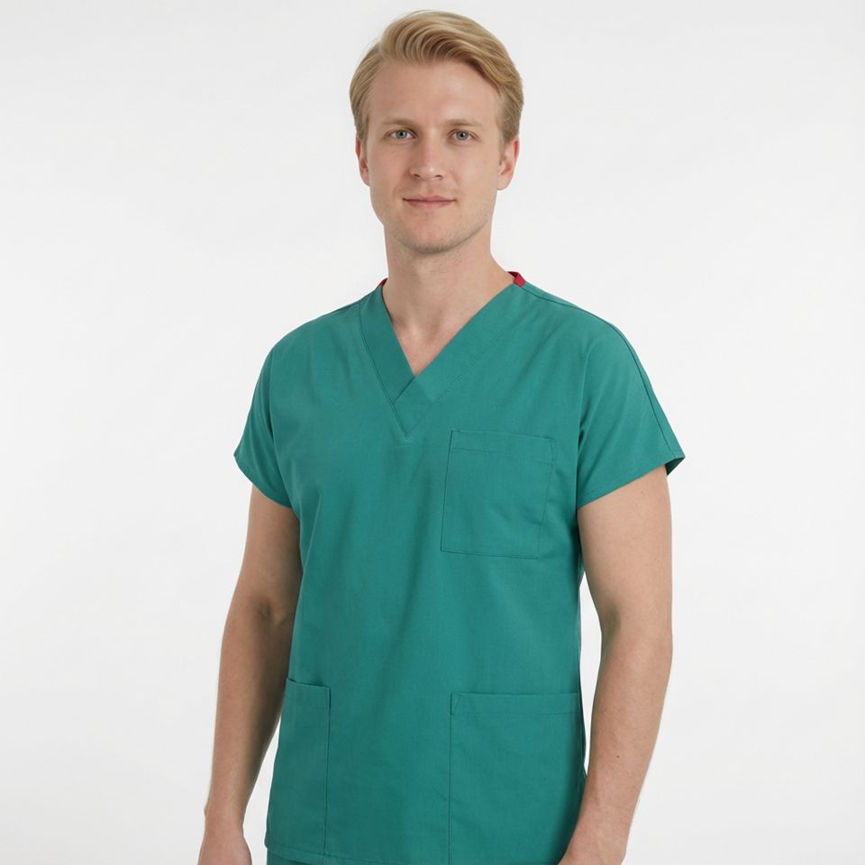 Likralı Klasik Seri Erkek Cerrahi Yeşil Scrubs