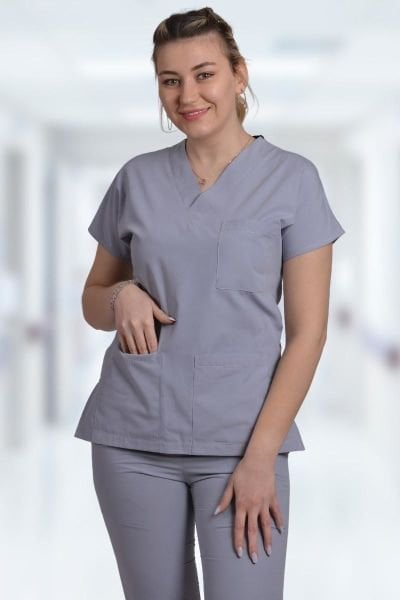 Terycoton Kadın Açık Gri Doktor Hemşire Forması