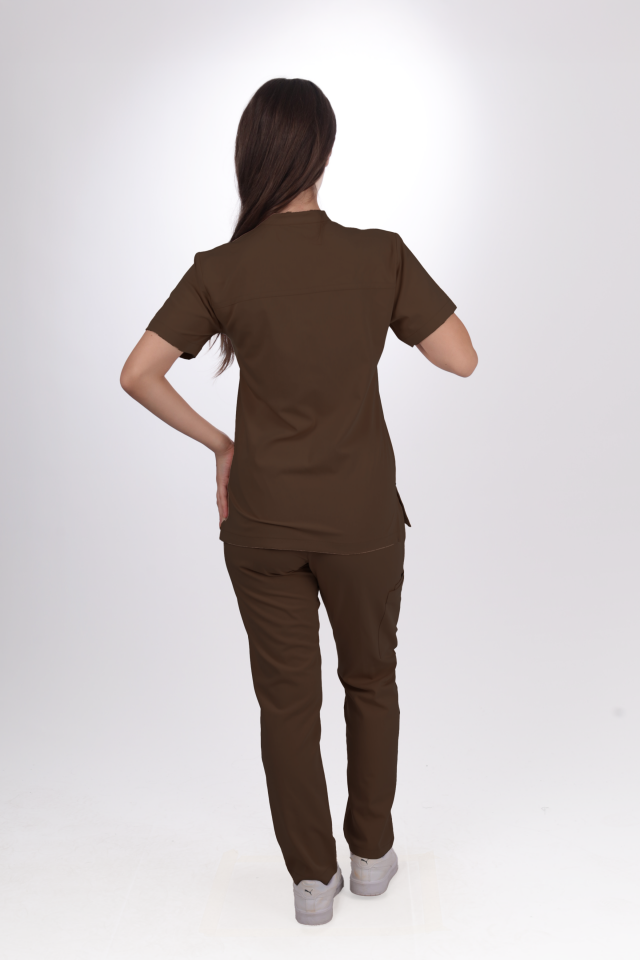 Premium Likralı Lotus Seri Kadın Kahverengi Scrubs