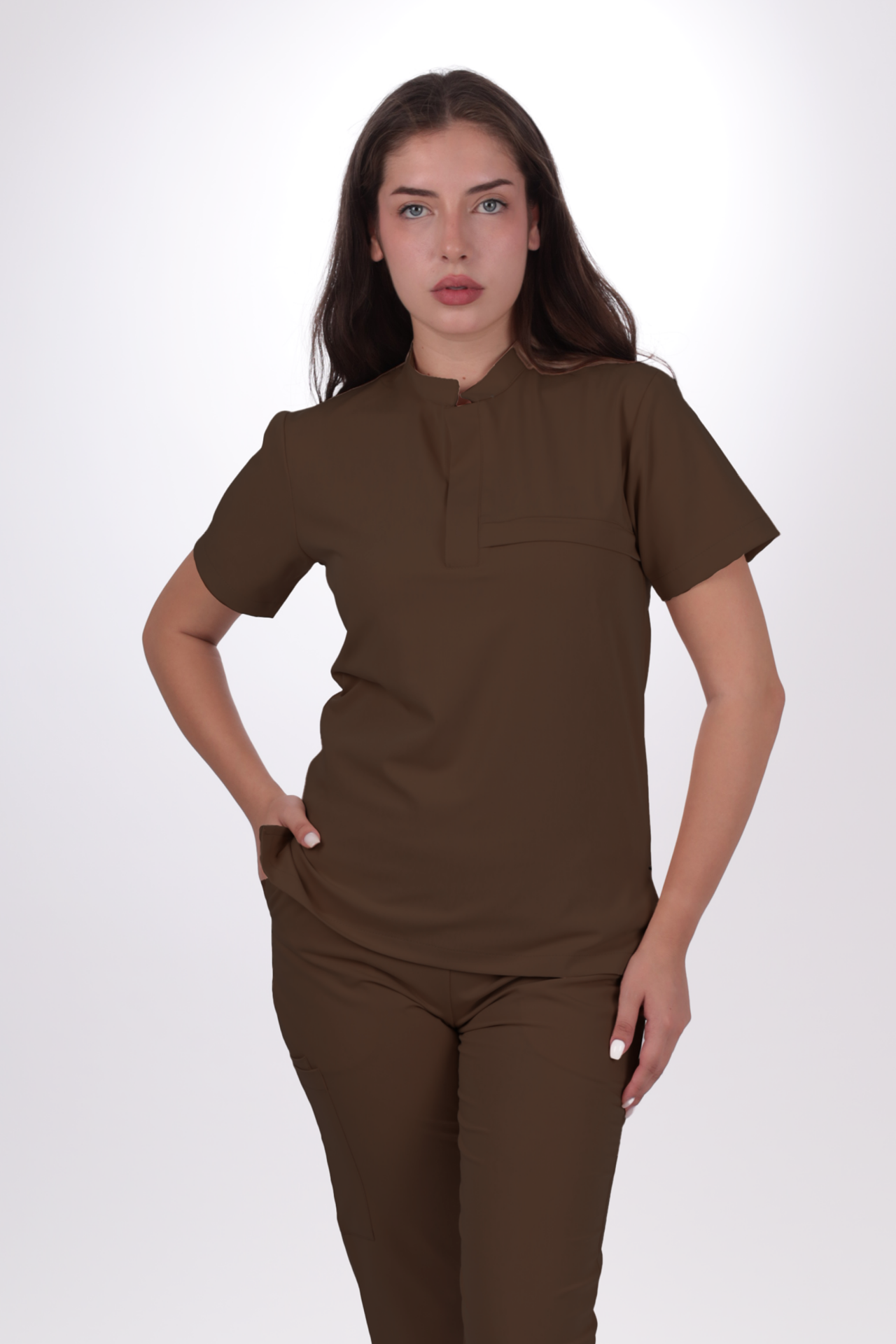 Premium Likralı Lotus Seri Kadın Kahverengi Scrubs