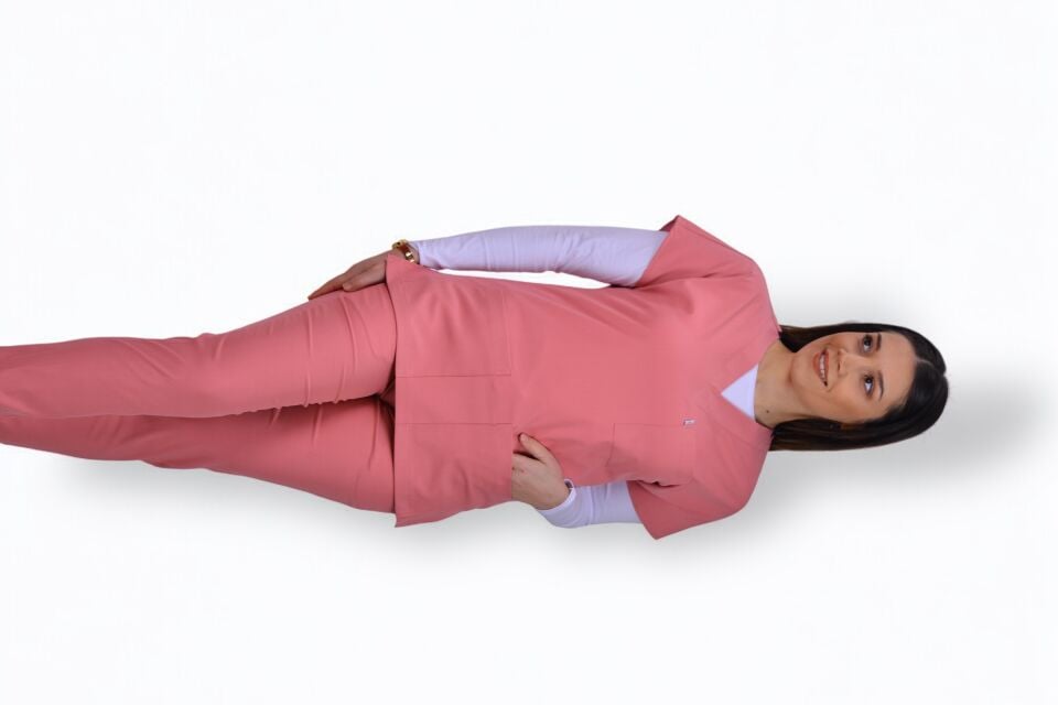 Likralı Klasik Seri Kadın Mercan Pembesi Scrubs