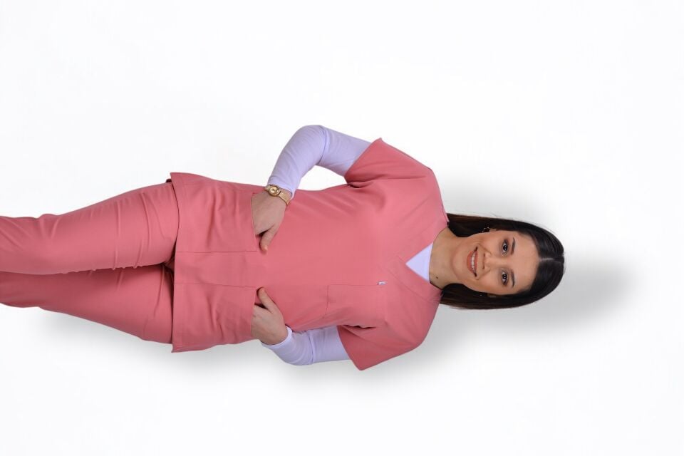 Likralı Klasik Seri Kadın Mercan Pembesi Scrubs
