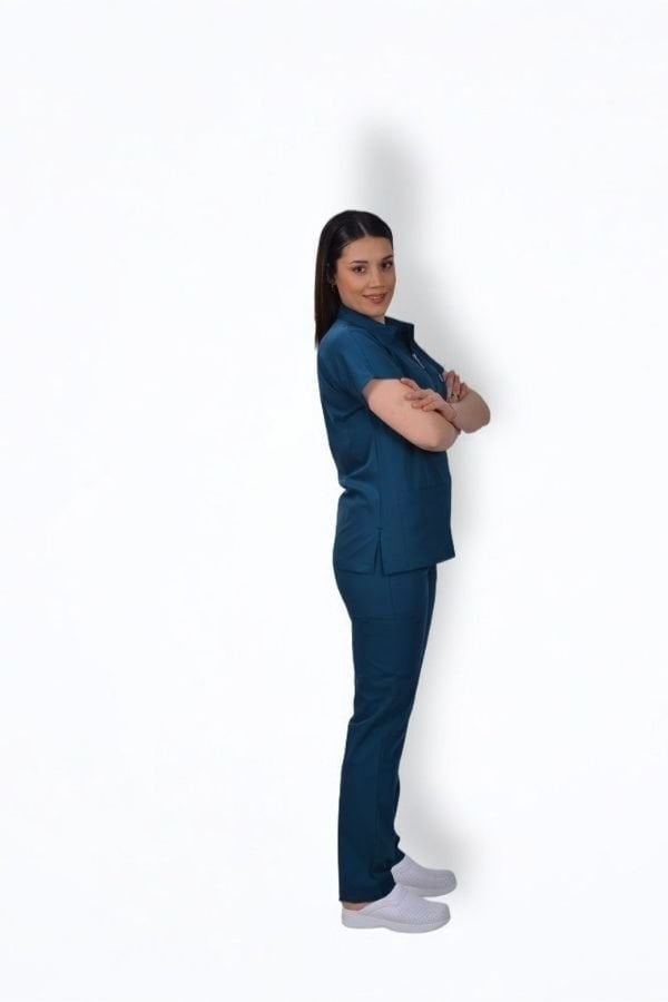 Premium Likralı Zipper Seri Kadın  Marine Petrol Scrubs
