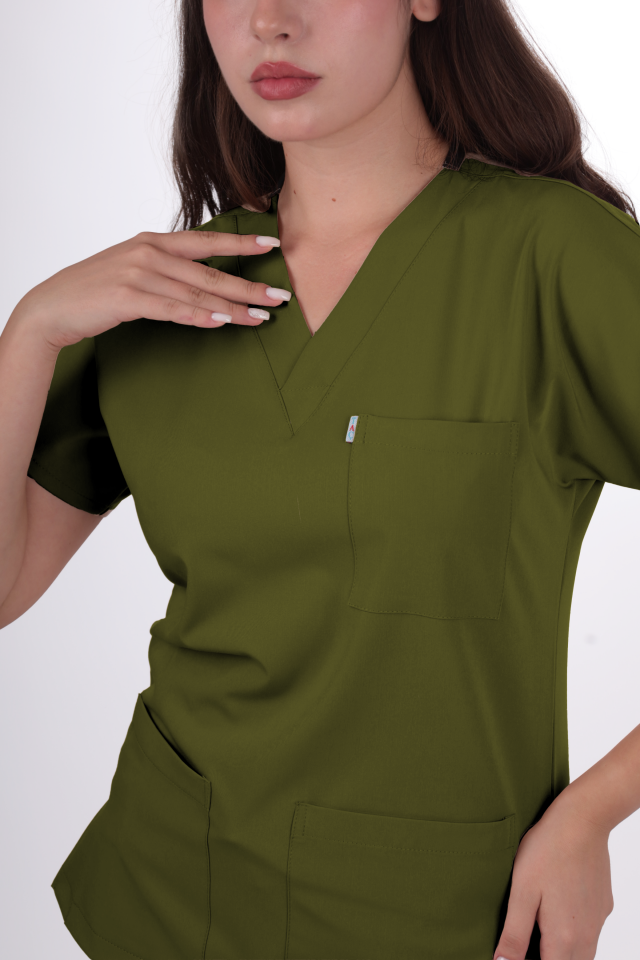 Premium Likralı Klasik Seri Kadın Yağ Yeşili Scrubs