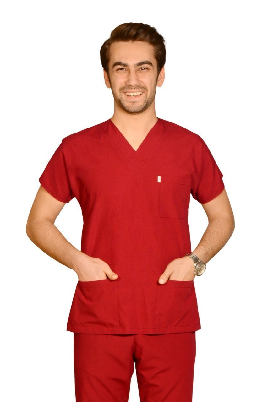 Terycoton Erkek Bordo Doktor Hemşire Forması