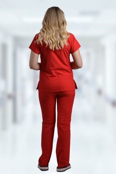 Terycoton Kadın Kırmızı Doktor Hemşire Forması