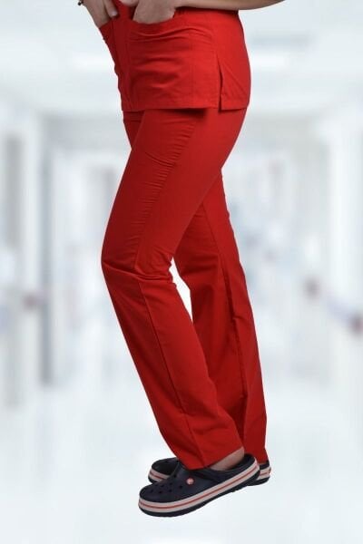 Terycoton Kadın Kırmızı Doktor Hemşire Forması